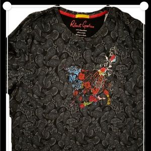 Robert Graham Geometric Floral Bold Graphic Print T-Shirt Crew Neck White Black